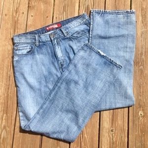 Express Mens Boot Cut Jeans Faded Denim Bird Crest